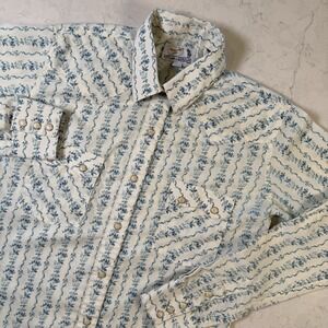 Panhandle Slim Retro Western Shirt Womens S White Blue Floral Pearl Snap Cowgirl